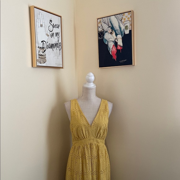 ADELYN RAE Elegant Yellow Lace Midi Dress - Picture 4 of 13